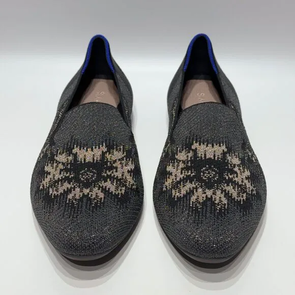 Rothy’s Women's Black Gray Metallic Glitter Floral Almond Toe Loafers Size 12