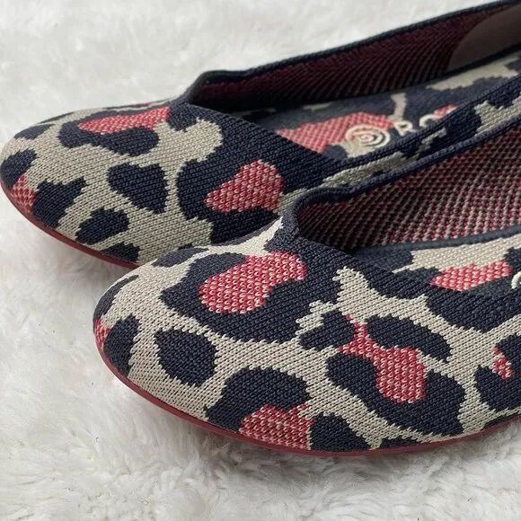 Rothy's Women's Cream Black The Flat Big Red Cat Round Toe Flats Shoes Size 9