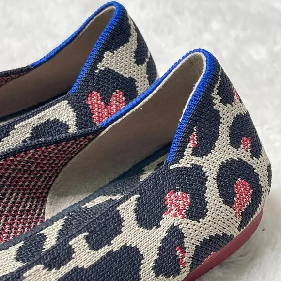 Rothy's Women's Cream Black The Flat Big Red Cat Round Toe Flats Shoes Size 9