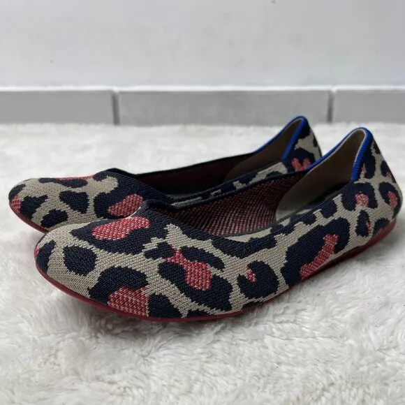 Rothy's Women's Cream Black The Flat Big Red Cat Round Toe Flats Shoes Size 9