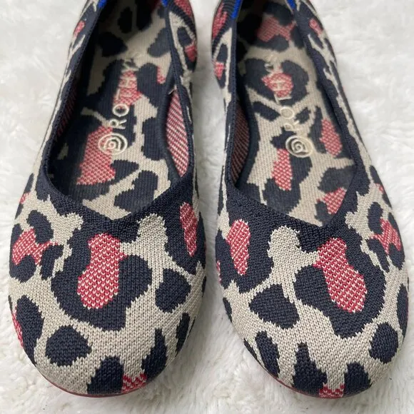 Rothy's Women's Cream Black The Flat Big Red Cat Round Toe Flats Shoes Size 9