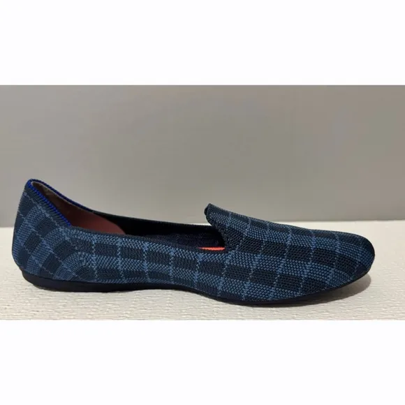 Rothy’s Womens Indigo Gingham Plaid Checkered Slip On Flats Loafers Round Toe 9