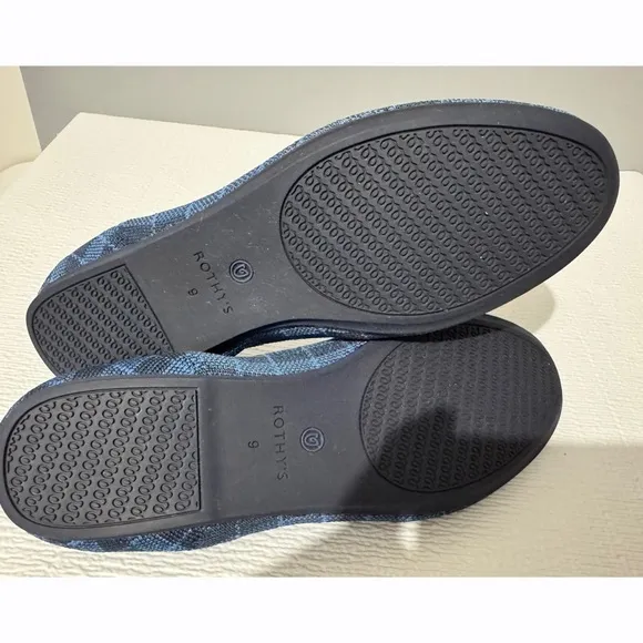 Rothy’s Womens Indigo Gingham Plaid Checkered Slip On Flats Loafers Round Toe 9