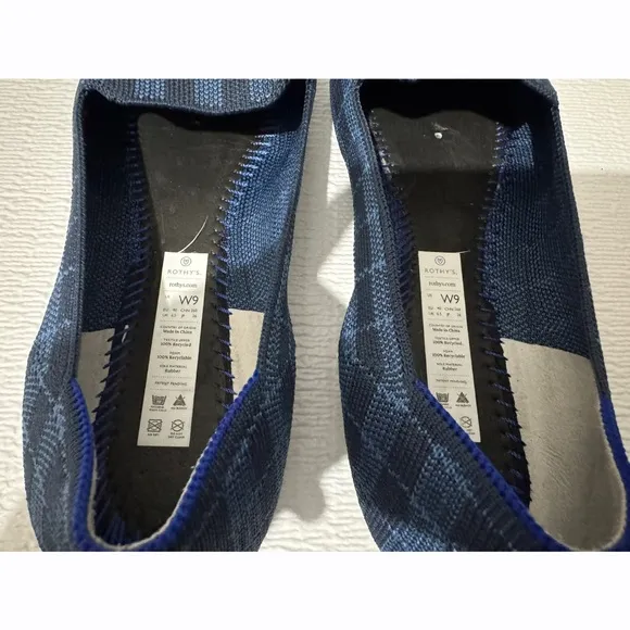 Rothy’s Womens Indigo Gingham Plaid Checkered Slip On Flats Loafers Round Toe 9