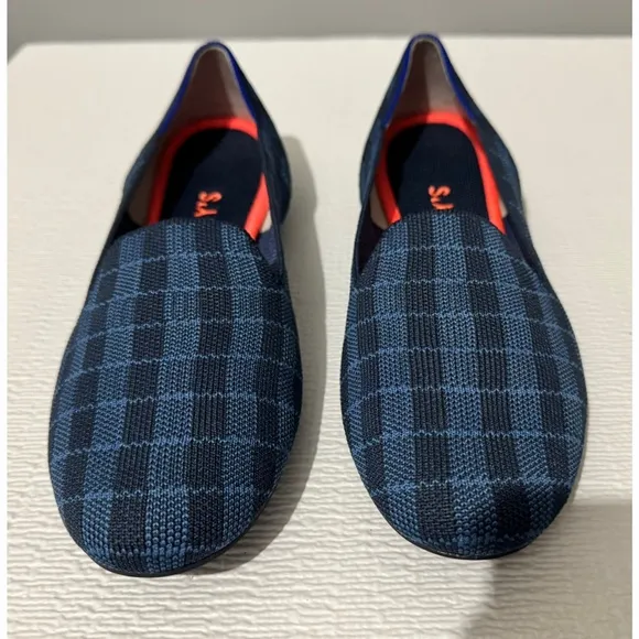 Rothy’s Womens Indigo Gingham Plaid Checkered Slip On Flats Loafers Round Toe 9