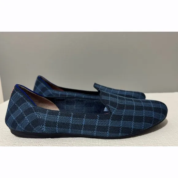 Rothy’s Womens Indigo Gingham Plaid Checkered Slip On Flats Loafers Round Toe 9