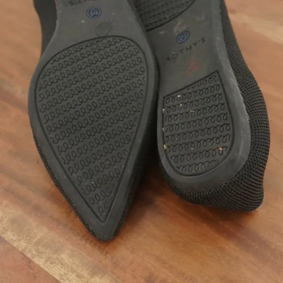 Rothys Womens The Point Black Ballet Flats Size 6 Slip On Washable