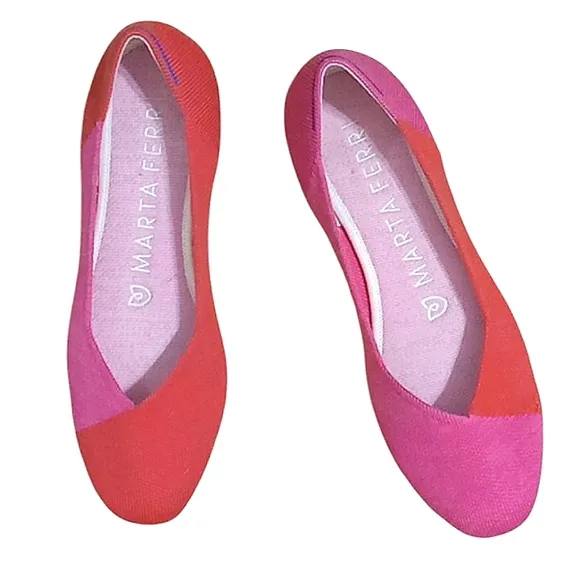 Rothy's x Marta Ferri Flats Flame Azalea Wool Colorblock Special Edition Retired