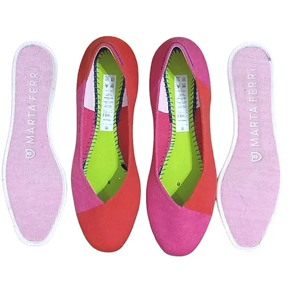 Rothy's x Marta Ferri Flats Flame Azalea Wool Colorblock Special Edition Retired