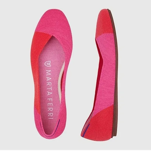 Rothy's x Marta Ferri Flats Flame Azalea Wool Colorblock Special Edition Retired