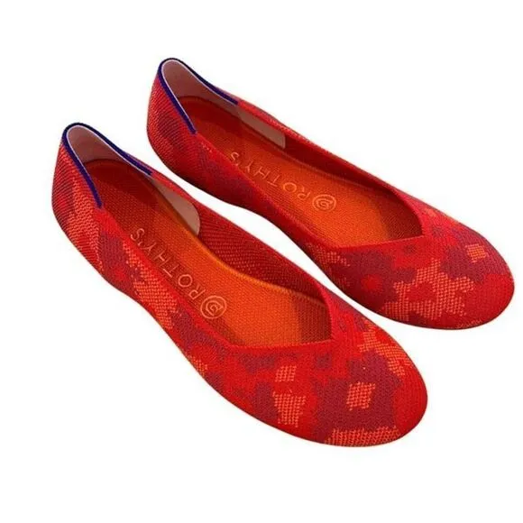 ROTHY’S Red Camo Round Toe Loafers Slip-On Flats Shoes Women’s 8