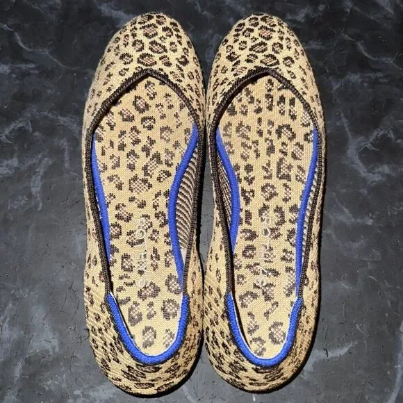 Rothy's The Flat Cheetah Print Knit Slip On Ballet Flats Shoe Womens Size 8.5