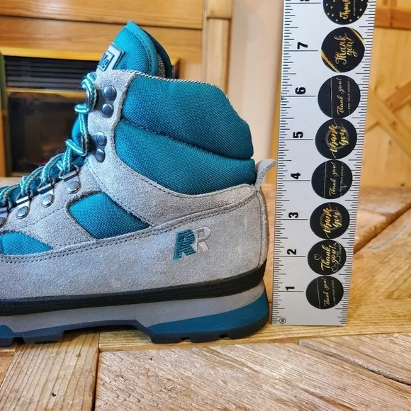 RRaichle Swiss Design Mountaineer Gray Suede and Teal Nylon Climbing Boots sz7.5