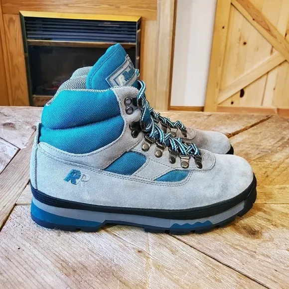 RRaichle Swiss Design Mountaineer Gray Suede and Teal Nylon Climbing Boots sz7.5