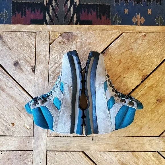 RRaichle Swiss Design Mountaineer Gray Suede and Teal Nylon Climbing Boots sz7.5