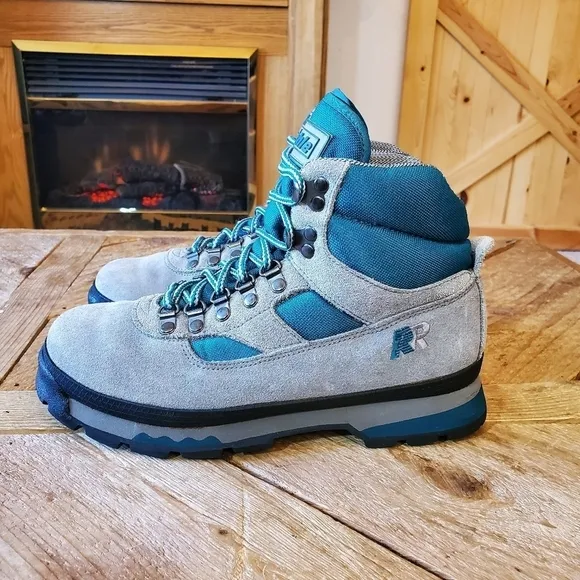 RRaichle Swiss Design Mountaineer Gray Suede and Teal Nylon Climbing Boots sz7.5
