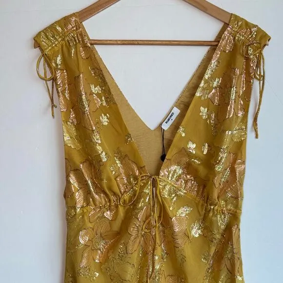 Rumored Paradise Midi Dress Shimmer Silk Blend Elegant Chic Medium Golden Hour