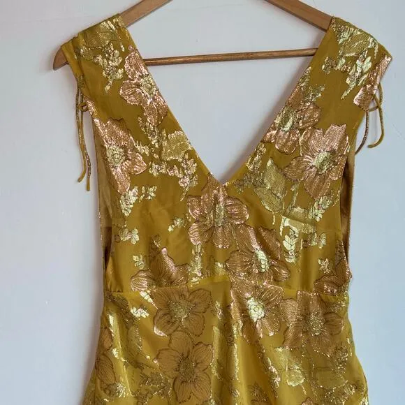 Rumored Paradise Midi Dress Shimmer Silk Blend Elegant Chic Medium Golden Hour