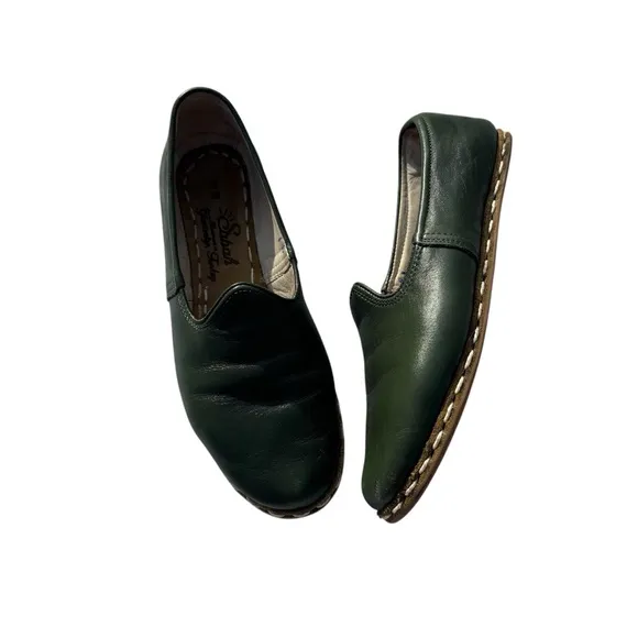 Sabah Denali green leather slip on handmade middle Eastern loafers