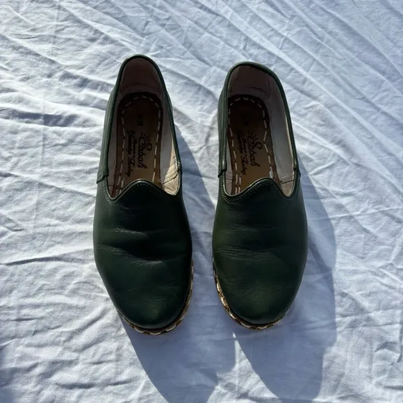 Sabah Denali green leather slip on handmade middle Eastern loafers