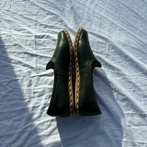 Sabah Denali green leather slip on handmade middle Eastern loafers