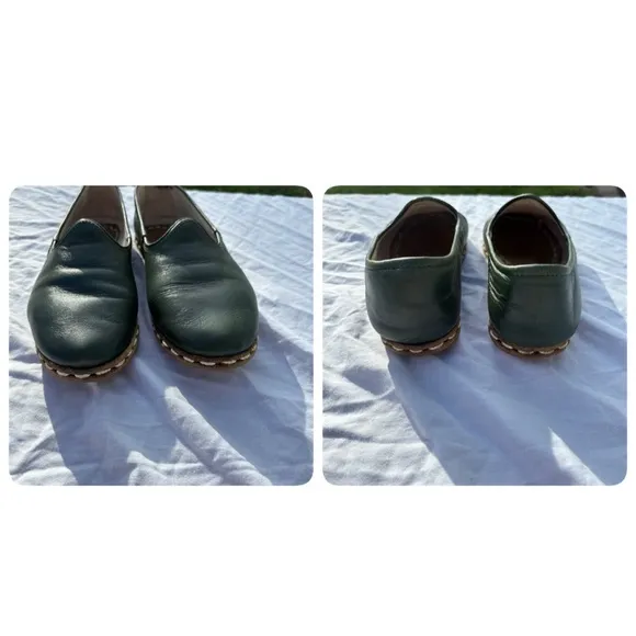 Sabah Denali green leather slip on handmade middle Eastern loafers