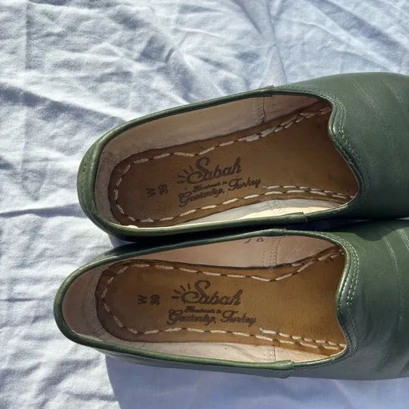 Sabah Denali green leather slip on handmade middle Eastern loafers