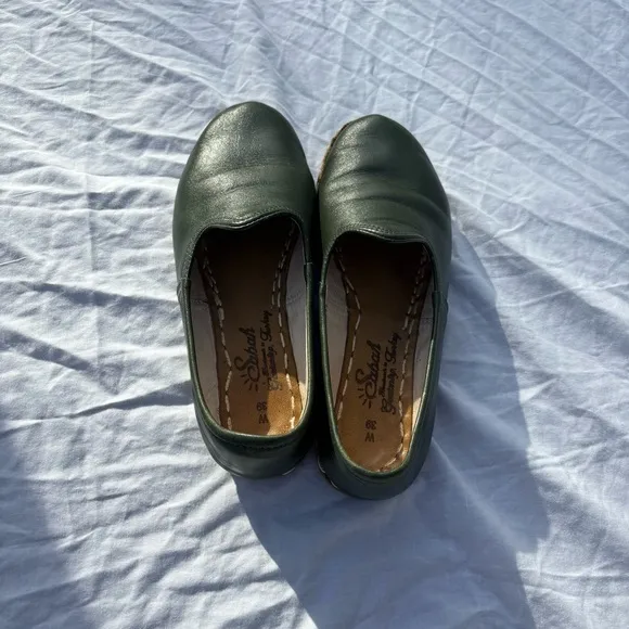 Sabah Denali green leather slip on handmade middle Eastern loafers
