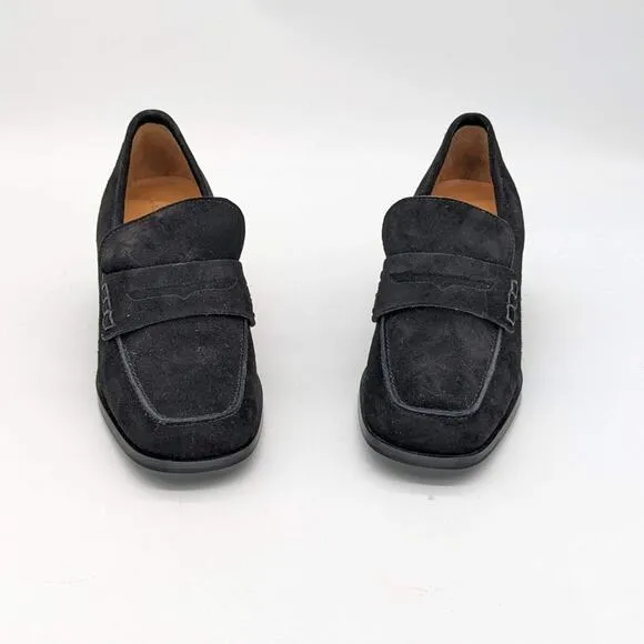 Saint G Black Suede Amelia Bumpy Block Heel Loafers Size 36