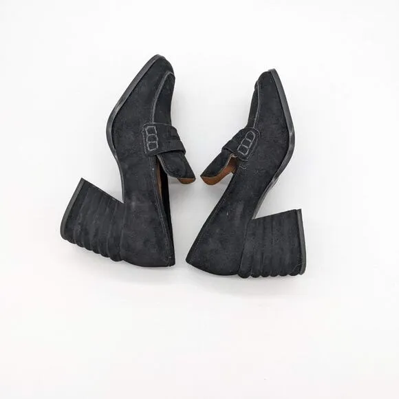Saint G Black Suede Amelia Bumpy Block Heel Loafers Size 36