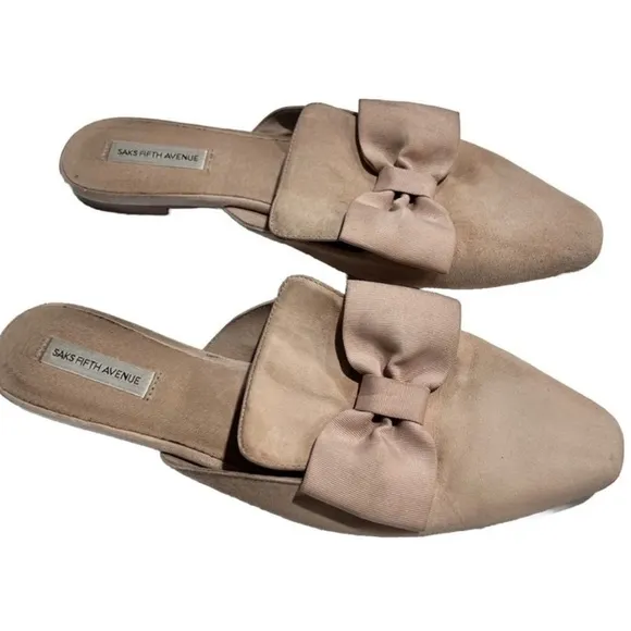 Saks Fifth Avenue ELLA Navy Suede Square Toe Bow Mule Loafers