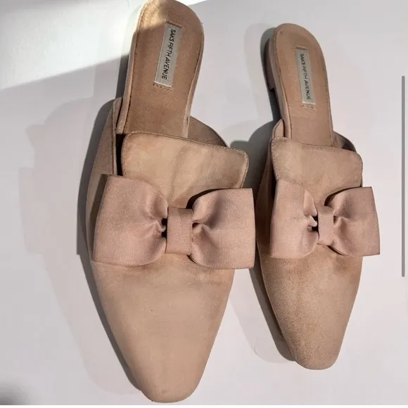 Saks Fifth Avenue ELLA Navy Suede Square Toe Bow Mule Loafers