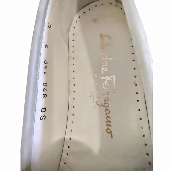 SALVATORE FERAGAMMO Loafers Light Sage Green Suede Red Hardwear Size 7 Preppy
