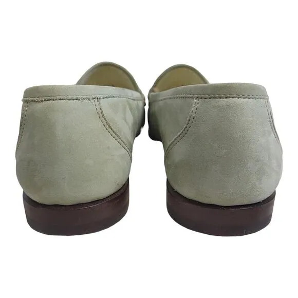 SALVATORE FERAGAMMO Loafers Light Sage Green Suede Red Hardwear Size 7 Preppy