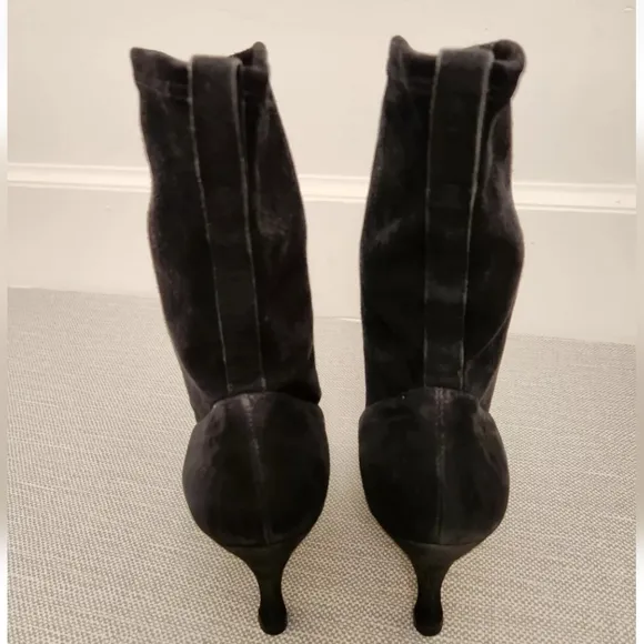 Salvatore Ferragamo 7 B Black Suede Boots Pull On Heeled Women Italy