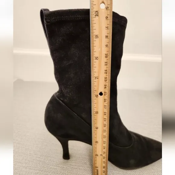 Salvatore Ferragamo 7 B Black Suede Boots Pull On Heeled Women Italy