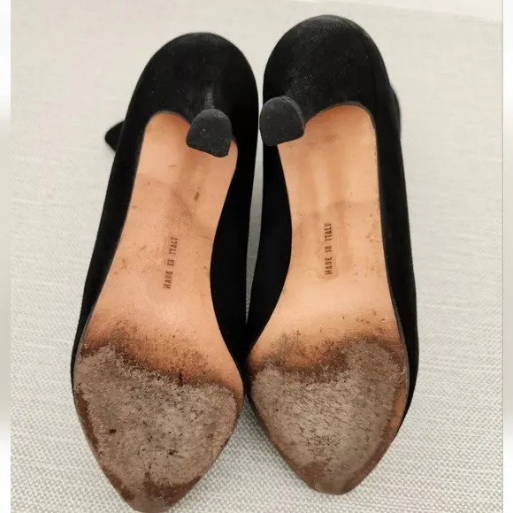 Salvatore Ferragamo 7 B Black Suede Boots Pull On Heeled Women Italy