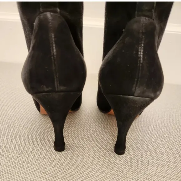 Salvatore Ferragamo 7 B Black Suede Boots Pull On Heeled Women Italy