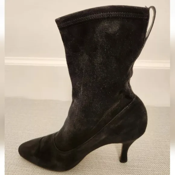 Salvatore Ferragamo 7 B Black Suede Boots Pull On Heeled Women Italy