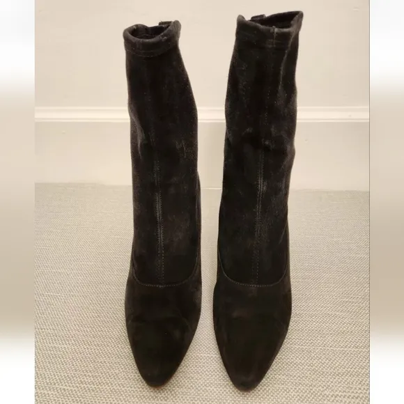 Salvatore Ferragamo 7 B Black Suede Boots Pull On Heeled Women Italy