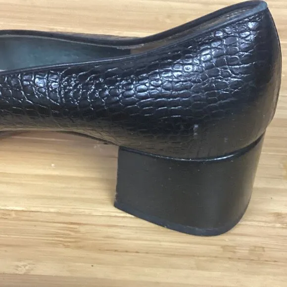 Salvatore Ferragamo Black Suede Croc Leather Heeled  Loafers 9.5