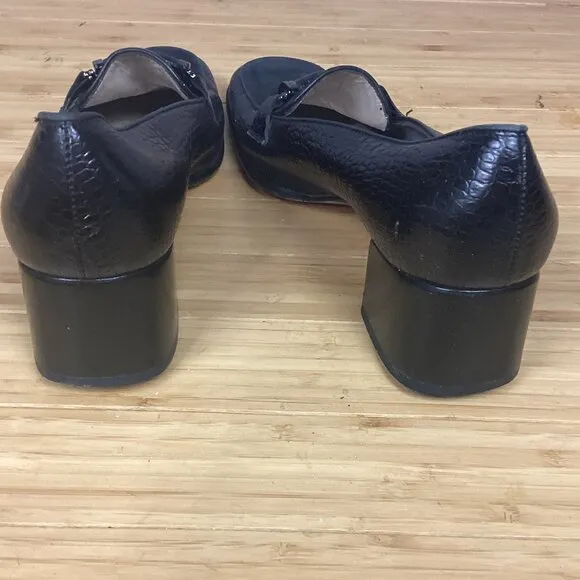 Salvatore Ferragamo Black Suede Croc Leather Heeled  Loafers 9.5