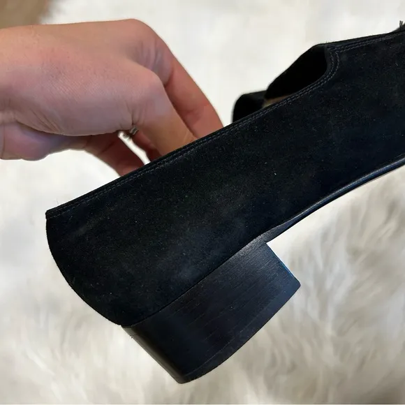 Salvatore Ferragamo Black Suede Square Toed Loafer Shoes Size 8.5