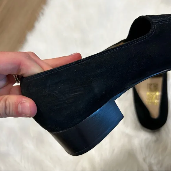 Salvatore Ferragamo Black Suede Square Toed Loafer Shoes Size 8.5