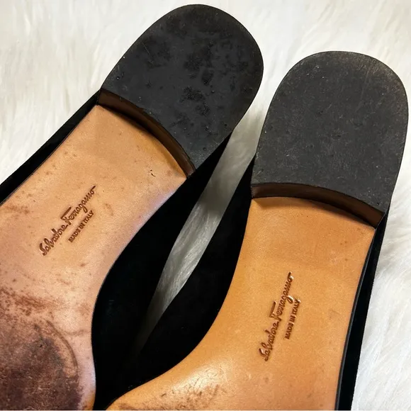 Salvatore Ferragamo Black Suede Square Toed Loafer Shoes Size 8.5