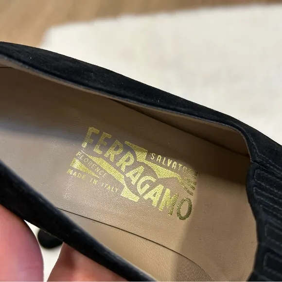 Salvatore Ferragamo Black Suede Square Toed Loafer Shoes Size 8.5