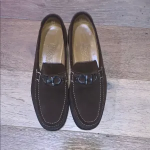 Salvatore Ferragamo Brown Leather Loafers with Horse-Bit Detail