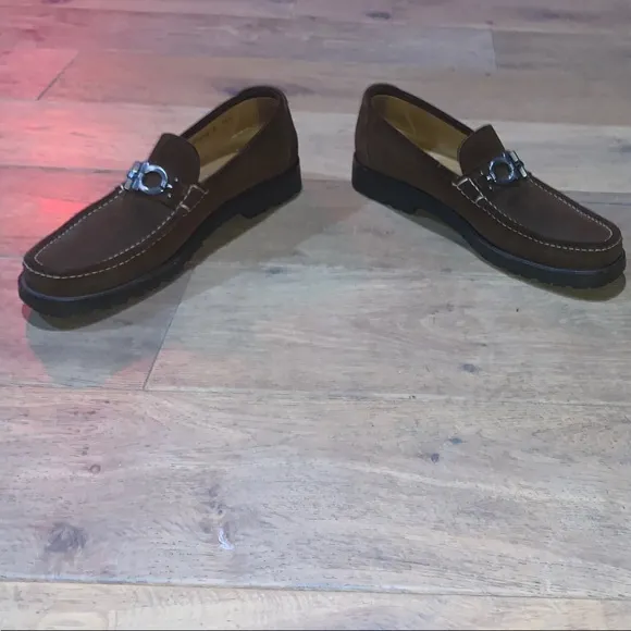 Salvatore Ferragamo Brown Leather Loafers with Horse-Bit Detail
