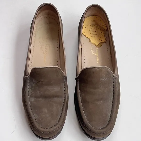 Salvatore Ferragamo Brown Suede Loafers Size 8.5 B