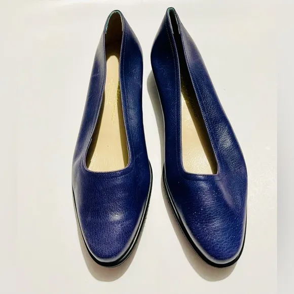 Salvatore Ferragamo Loafers Flats Leather Slip On Blue Mocasines Women’s 8.5